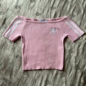 Original adidas pink logo off the shoulder cropped top